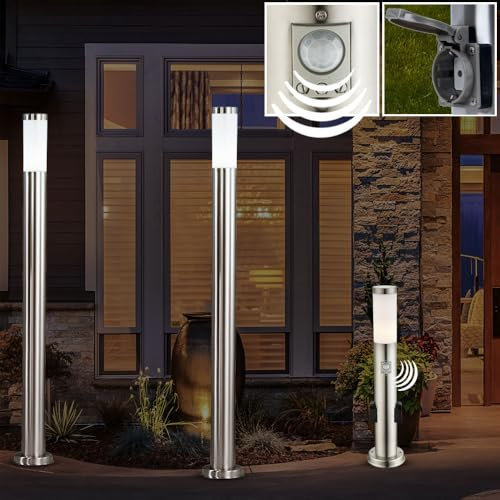 GLOBO 3er Set LED Außen Steh Leuchten RGB Fernbedienung Bewegungsmelder Garten Steckdosen Lampen dimmbar, Leuchtmittel:ohne Leuchtmittel