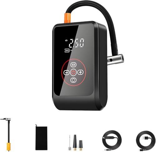 Qumox Gonfleur de Pneu Portable 4000 mAh – Pompe à Air Rechargeable USB-C, Écran LCD, Arrêt Automatique, 150 PSI, LED, pour Voiture, Vélo, Moto, Ballons