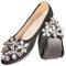 YOUNIFIZ Women's Elastic Foldable Portable Pumps Sparkly Rhinestones Ballet Ballerina Slip On Flats Dolly Shoes (Black,Size 5)