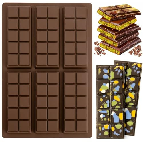 Moule Tablette Chocolat, Qualité Alimentaire Moule Chocolat, Moule Mini Tablette Chocolat, Moule en Silicone Moule Tablette Convient aux Bonbons au Chocolat Praliné (Marron)