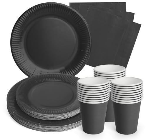 PARTY GO 96Pcs Party Tableware Set, Paper Plates Cups and Napkins, Solid Color Dinnerware Set Supplies for Birthday Wedding Baby Shower Graduation Party Decorations, Serve for 24 Guests