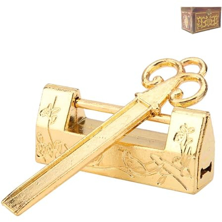 Antikes Vorhängeschloss im chinesischen Stil mit Blumenmotiv. Traditionelles Design, ideal für Vintage-Möbel, Schatullen & kleine Truhen. Dekoratives Schloss aus Metall. (magpie gold)