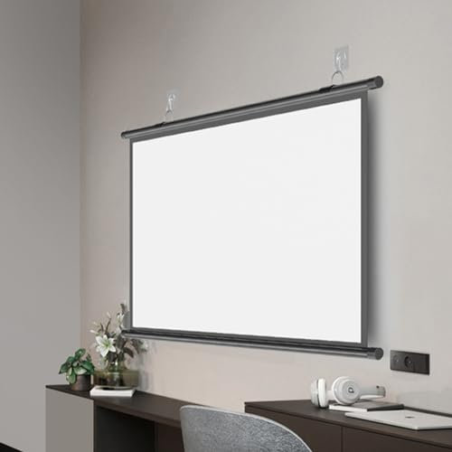 YUQIWKK Projector Screen Manual Pull Down, Retractable Video Screen for Home Theater Office, Anti-Crease Home Theater Office Wall Mounted Ceiling Pull Down Projection 1.2 Gain Matte White(30)