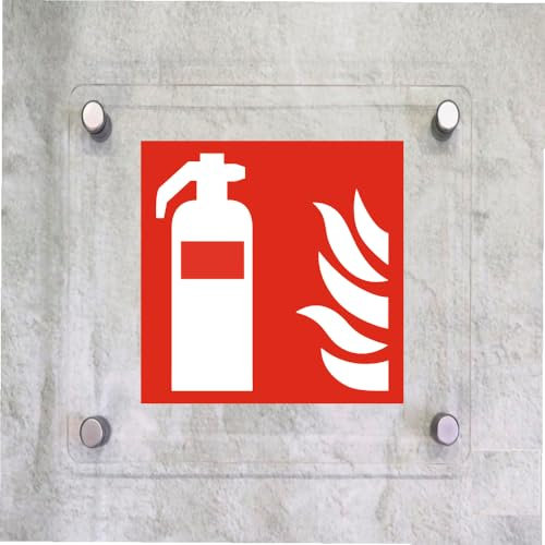 Global Targa Cartello in plexiglass Quadrato - ESTINTORE - Con Distanziali in acciaio inox, Stampa UV (40x40 cm)