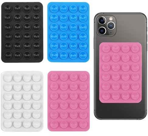 Silikon Saugnapf Handyhülle, 4 Stück Noppen Handyhülle, Handy Kleber Rückseite Saugnapf, Freisprechen, Selbstklebend Handyhülle mit Saugnäpfen, Abnehmbar Geeignet für Alle Handymodelle(4 Farben)