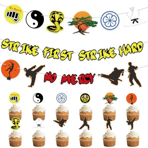 HOMEZZO Karate Themed Party Decorations, Party Banner Cupcake Toppers