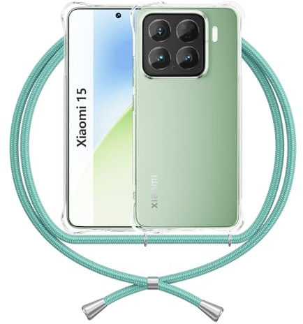ANFAIRLACE Handykette Hülle Kompatibel mit Xiaomi 15, Grün | Handyhülle Luftkissen Band Anti-Gelb TPU Transparent Silikon Verstärkte Ecken Schutzhülle