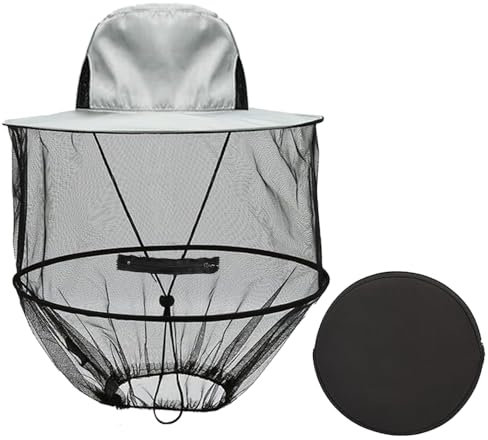 UQTUKO Hut mit Moskitonetz, Imkerhut mit Schleier Imkerhut Abnehmbarem Mückenschutz Kleidung Kopfnetz Hut für Outdoor, Camping, Wandern, Angeln, Gartenarbeit, Grau