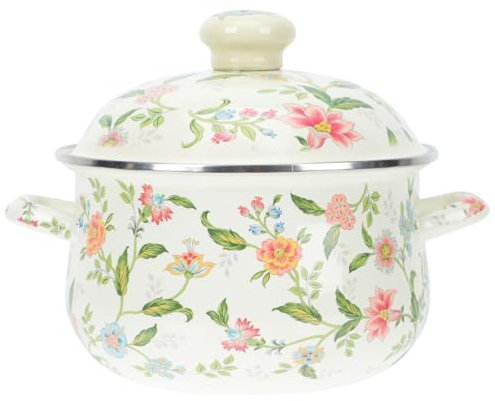 Veemoon 1stück Enamel Suppentopf Retro Kochtopf Für Induktion Und Gas Praktischer Stew Pot Mit Komfortablem Griff Für Zubereitung Von Suppen Und Eintöpfen