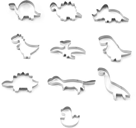 AYNKH 10Pcs Dinosaur Cookie Cutter Set, Biscuit Stainless Steel Brachiosaurus Brontosaurus Triceratops Spinosaurus Dinosaur Shape Baking Mould for Kids Birthday Theme Party