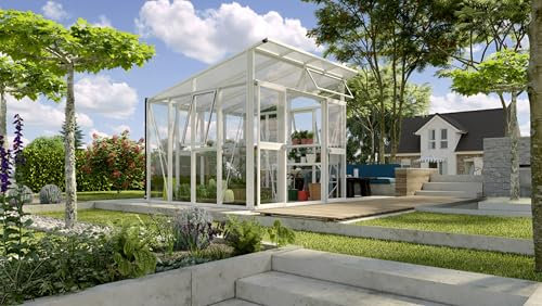 Vitavia Gewächshaus Aura 7800, weiß, 7,8 m², 3 mm ESG, 10 mm HKP | Wetterfestes & stabiles Treibhaus | Perfekt für Gemüse & Pflanzen | Robust & langlebig