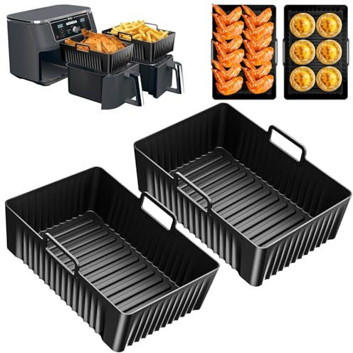 Vinuwu 2Pcs Premium Silicone Air Fryer Liner for Ninja AF400UK/AF451UK Foodi MAX Dual Zone Air Fryer 9.5L, Airfryer Accessories Trays for Tower 9L Dual Basket T17088/T17100, 9-10L