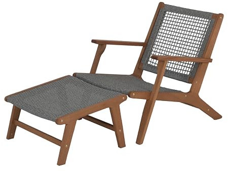 acamp Deckchair | edel und hochwertig | FSC®-zertifiziertes Akazienholz | 2in1 Sessel und Hocker | rostfrei | galvanisch verzinkte Beschläge | FlexMesh Bespannung | recyclingfähig