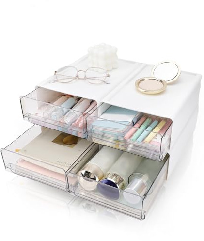 SITAKEGS 4PC Stapelbare Schubladenbox Schreibtisch Organizer mit Schubladen