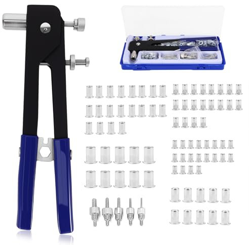 Rivnut Gun Tool Kit, Heavy Duty Single Hand Rivnut Tool Kit, Rivet Gun Set, Nut Rivet Tool with 106PCS Riveter Nuts Metric M3 M4 M5 M6 M8 Perfect for Work