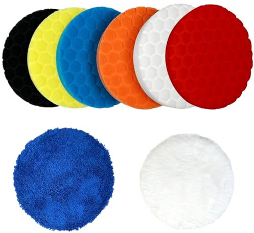 8 Stück Polierschwamm, 150mm Polierpad Klett Set, Polierset Auto, Waben Polieren Schwämme, Polieraufsatz Akkuschrauber Auto, für Poliermaschine zum Polieren, Schleifen, Wachsen