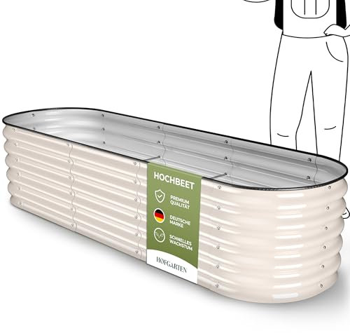 HOFGARTEN ® QuickGrow Potager Surélevé en Acier Galvanisé | Inoxydable | Bac Potager Exterieur | Jardinière avec Base Ouverte | 200L x 60l x 42H cm | Légumes, d'Herbes, Fleurs (Blanc Crème)