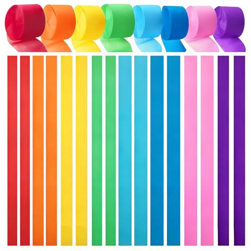 8 Farben Kreppbänder Regenbogen,Krepppapier bunt, Bastelkrepp Bunt | 4.5 cm x 10 m Multicolor Papier Streamer Hochzeit für die Hochzeitsdekoration Geburtstagsfeier Weihnachtsdekoration