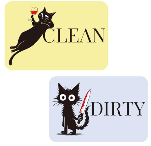 2 Stück Lustige Magnetschilder mit der Aufschrift Sauber Schmutzig für die Spülmaschine, Schwarze Katze Doppelseitig Wendbar Magnetisch Sauber Schmutzig Schild für Geschirrspüler und Kühlschrank
