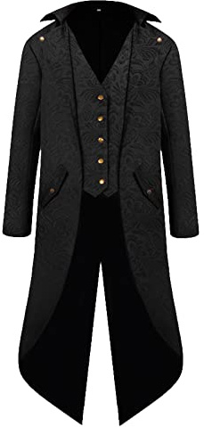 Medieval Vintage Court Tailcoat Men's Mid-Length Lapel Jacket, Single-Wear, Gothic Renaissance Cosplay, Halloween Costume, Knight Prince Role-Playing, Retro Fancy Dress Outfit Black