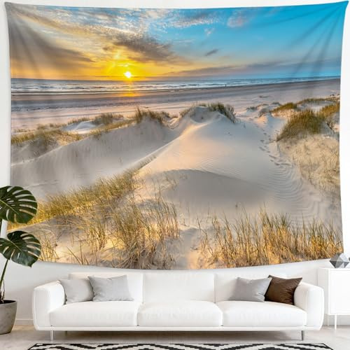 Aotiwe Wandteppich Natur Strandlandschaft, Wanddeko Sonnenuntergang 150x130 | Kompakter Wandbehang aus Polyester mit Sonnenaufgang & Ozean Motiv. Pflegeleichte Deko für Wohnzimmer & Studentenwohnheim