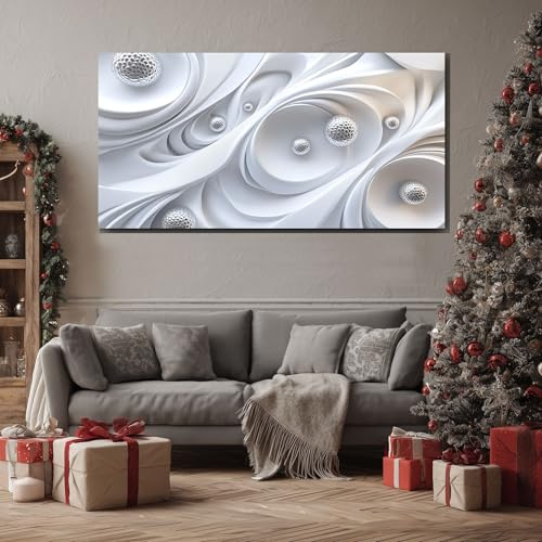 ZORYAN Strukturierte Relief Skulptur Kunstdruck Metallische Chrom Kugeln Leinwandbilder für Wohnzimmer SchlafzimmerZeitgenössische Gips Wand Große Bilder Deko Wandbild als Wanddekoration 70x140 cm