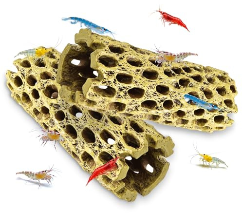 Editbar 2 Stück Multifunktionale Garnelenhöhle – Aquarium Tunnel | Aquarien Deko & Versteck für Garnelen & Kleine Fische, Garnelenbeckenzubehör, Simulation Poröser Korallenstein Deko Höhle