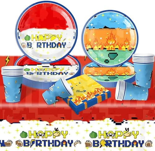 Birthday Party Tableware Kids- 51PCS Birthday Party Decorations Cartoon Lighting Themed Party Favor Supplies Paper Plates Cups Napkins Tablecloth for Boys Girls Baby Showers Deco