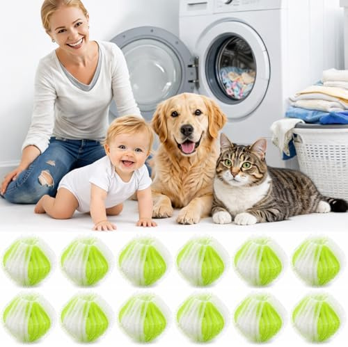 Pet Hair Remover for Laundry, 12PCS Reusable Laundry Balls,Lint Catcher Washing Machines Animal Fur Clothes Hamper Dog Hair Remover for Laundry Bedding Clothes Washing (Green)