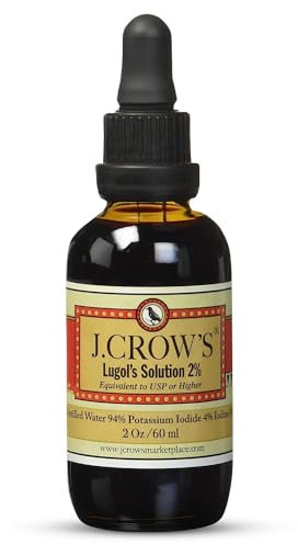 J.CROW'S® Lugol's Solution of Iodine 2% 2 oz (1 Bottle) – Premium Potassium Iodide Liquid, Supports Thyroid & Energy, Gluten &, Alcohol-Free Natural Brine Extract, No Expiration