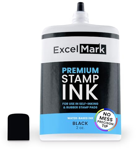 ExcelMark Stamp Ink – Ink Refill for Stamp Pads & Self-Inking Stamps - No Mess Precision Tip - Easy Re-Inking - Perfect for Crisp, Clear Impressions - 2 oz. - Black Ink