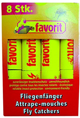 Favorit 1294 Fliegenfänger; zuverlässiger Insektenschutz für Drinnen und Draußen; umweltfreundliche Klebefalle für die ganze Saison; gegen lästige Fliegen, Essigfliegen, Honigfliegen; 8 Stück