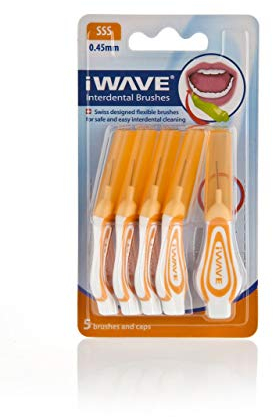 iWave Interdental Brushes Fine Size 0.45 mm Orange Pack of 5 – Interdental Cleaning Brushes for Total Teeth Cleaning Plaque Removal Tool