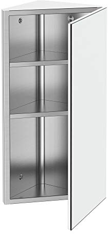 HOMCOM Armoire Miroir Salle de Bain Armoire de Toilette Murale Meuble d'angle 2 étagères dim. 30L x 18,4l x 60H cm Acier INOX.