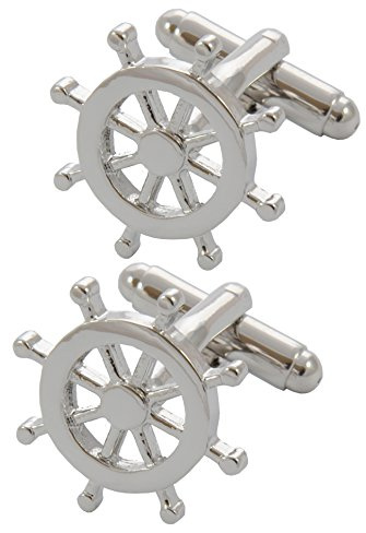 Manschettenknöpfe Herren Steuerrad - Mit Box | Langlebiges Messing - Silber Farbe - Nautisch Boot Yacht Segeln Matrose Maritim Runde Marine - Ein Paar