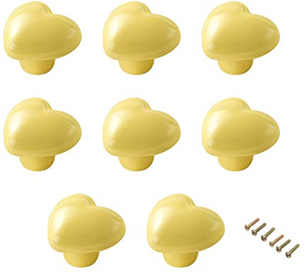 Niedliche Herz-Form Keramik Knauf Schrank Griffe Türknauf Schublade Griff Pull Knöpfe für Kinder Kid 's Room Kommode,Küche Schränke, Badezimmer KinderZimmer Dekor 8 Stück-Gelb