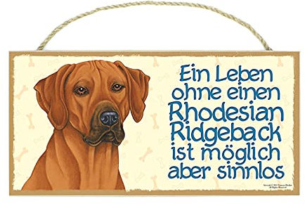 RHODESIAN RIDGEBACK - Haustierschild mit Spruch und realistischer Grafik. Als Tür, Torschild, Wanddekoration geeignet. Warnschild, Holztafel, Hausschild.
