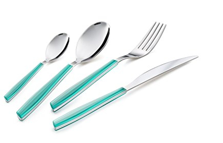 Set di Posate da Tavola Wave Turchese 311 in acciaio inox 18/0, Nichel free, per 6 persone, 24 pezzi
