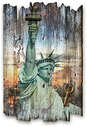 Kreative Feder New York Designer Schlüsselbrett, Hakenleiste im Landhaus-Stil, Shabby-Chic aus Holz 30x20cm (New York)