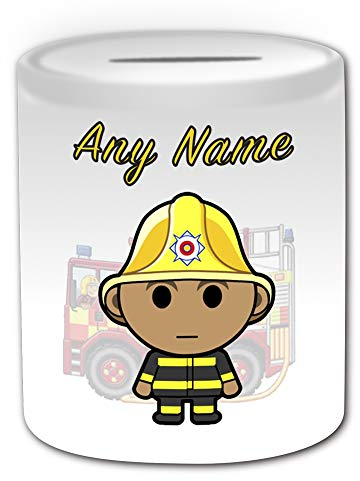 UNIGIFT Spardose Feuerwehrmann schwarz (Besatzungs-Design), personalisierbar, mit Namen, einzigartiger Spardose – Feuerwehrmann Feuerwehrauto LKW Notfall 999 Brigade