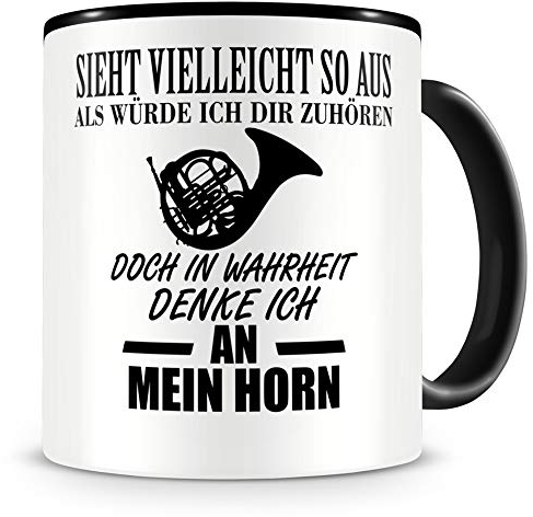 Samunshi® Horn Tasse mit Spruch Geschenk für Musiker Tasse Horn Becher Kaffeebecher groß Lustige Tassen zum Geburtstag Teetasse schwarz 300ml