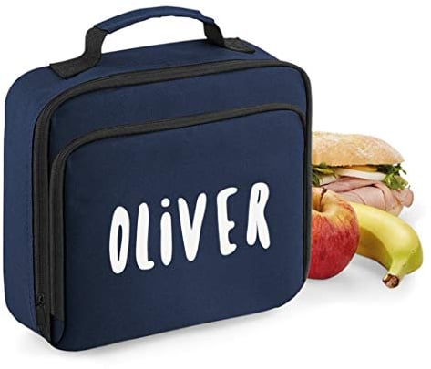 Nametape Express - Insulated Lunch Cooler Bag Printed with Name - Great for School or Work (Navy Blue)