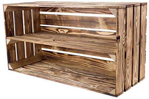 Kontorei® 4 große geflammte Schuhregale 68x40x30cm 4er Set Regal Obstkiste Ablage Wandregal Holzkiste