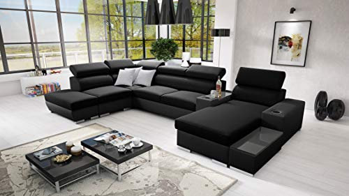 All4All Ecksofa mit Schlaffunktion Ponti 368 cm x 227 cm - Wohnlandschaft U-Form - Schlafsofa mit Bettkasten - XXL Sofa - Groß - Gewebe mit Kunstleder - Rechte Seite - Schwarz - Modern 26