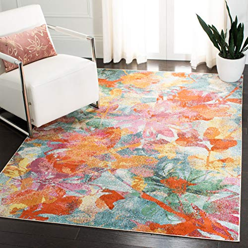SAFAVIEH Traditionell Teppich für Wohnzimmer, Esszimmer, Schlafzimmer - Lillian Collection, Kurzer Flor, Blau und Orange, 122 X 183 cm