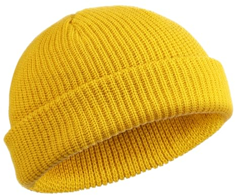SATINIOR Trawler Beanie Watch Hut Rollup Edge Schädeldecke Fisherman Winter Beanie Hut Unisex, Gelb, M