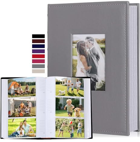 RECUTMS Fotoalbum 10x15 Taschen Für 300 Fotos Lederrahmenabdeckung Schwarze Seiten Horizontal Und Vertikal Fotos Reisekapazität Mit Großer Kapazität Baby Foto Fotoalbum (Silver01)
