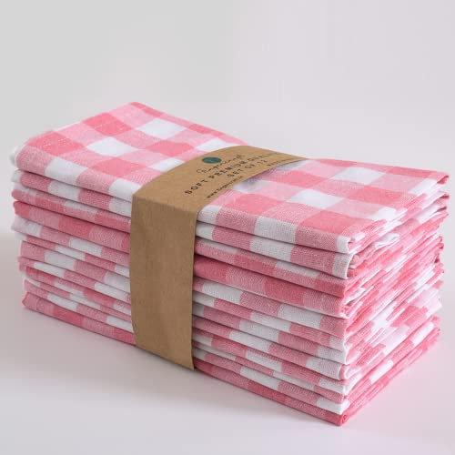 FINGERCRAFT Serviettes de Table, Utilisation Quotidienne, Serviettes à Carreaux en Coton de qualité supérieure, parfaites pour Les fêtes, lavables et réutilisables, 20 x 20 Pouces, Rose et Blanc.