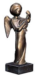 Henecka Büsten u. Skulpturen -Klassiker-, Engel-Pokal, Metall-Guss-Figur -Engel mit Laute Skulptur- Exklusive Auszeichnung, Marmorsockel, mit Wunschgravur