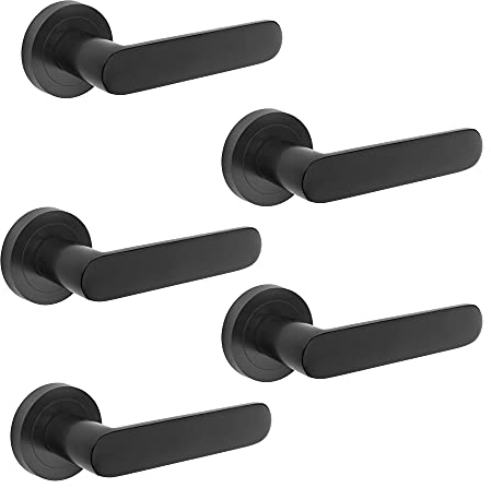 EMUCA - Manetas para puertas de interior, lote de 5 juegos de manillas para puerta de paso con roseta D.50 mm, Aluminio, Negro